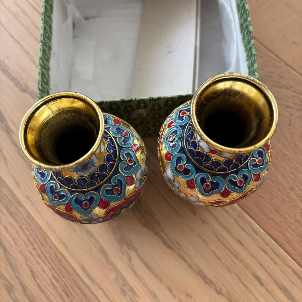 Vintage Authentic Asian Cloisonné Vases Set